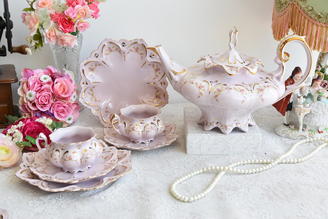 Pink Porcelain Tea Set, Vintage Tea Set With Roses, Porcelain Tea Set