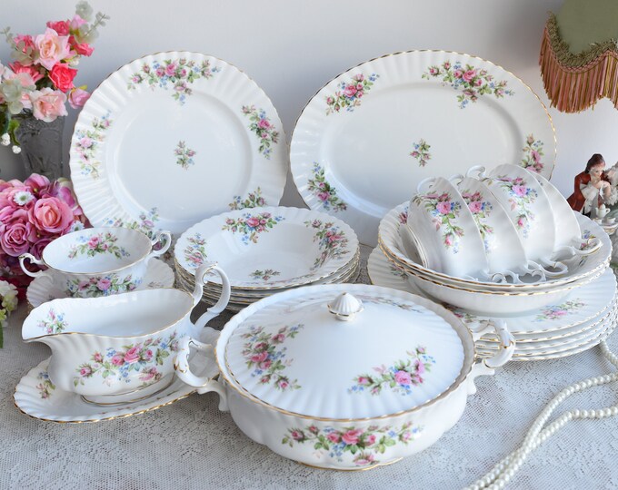 Dinner Set Vintage Floral Dinner Set Royal Albert Moss Rose England