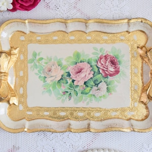 Small handmade Italian wooden tray rectangular shape ivory color