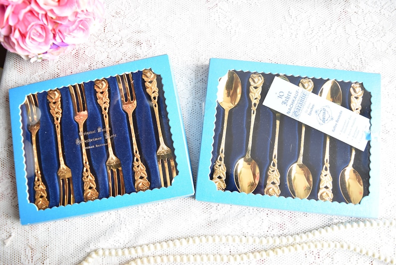 Vintage spoon set for six Teaspoons tea and coffee spoons pieces vintage gold plated teaspoons