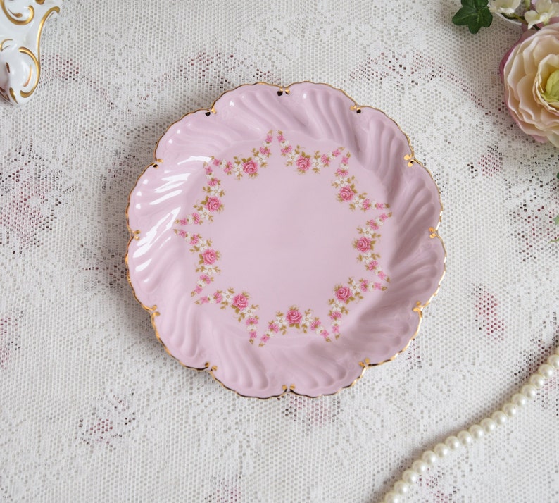 Vintage plate porcelain dish pink porcelain Slavic porcelain pink dish set HC vintage dessert dish rose porcelain vintage porcelain dish image 5