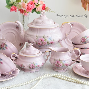 Vintage tea set porcelain tea set  vintage tea set for six tea cup set porcelain teacup set pink porcelain teaset coffee