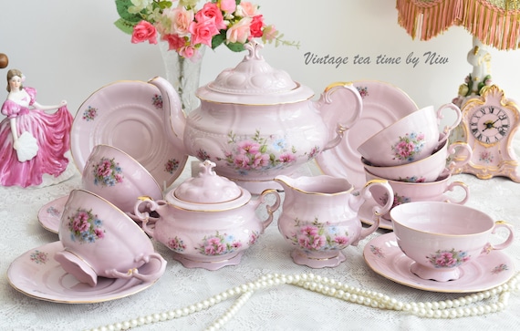 Vintage Tee-Set Porzellan Tee-Set Vintage Tee-Set für Sechs Teetassen Set Porzellan Teetassen-Set rosa Porzellan Teeset Kaffee