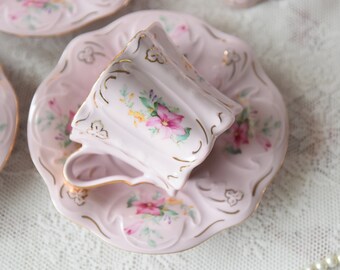 ヴィンテージ ティーセット 花柄磁器 スラブ磁器 ピンク ティーカップ