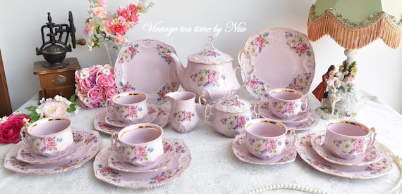 Dusky Pink Floral Ceramic Teapot and Mug Set