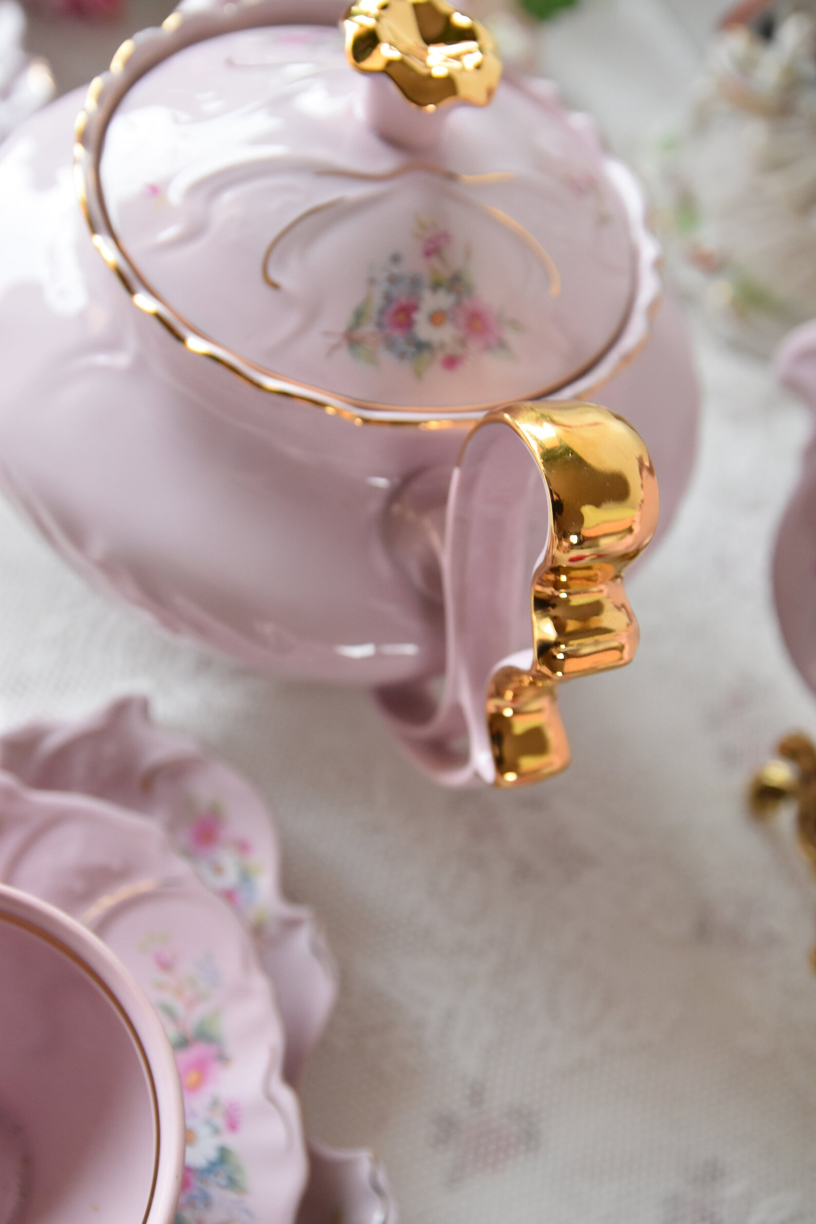 Vintage Pink China Tea Set Pink Porcelain Tea Set With Tea Etsy