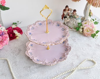 Présentoir à gâteau vintage en porcelaine Présentoir à gâteau en porcelaine slave Ensemble de vaisselle rose en porcelaine slave HCH Présentoir à gâteau en porcelaine rose vintage