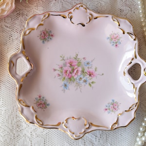 Square cake plate pink porcelain by VV