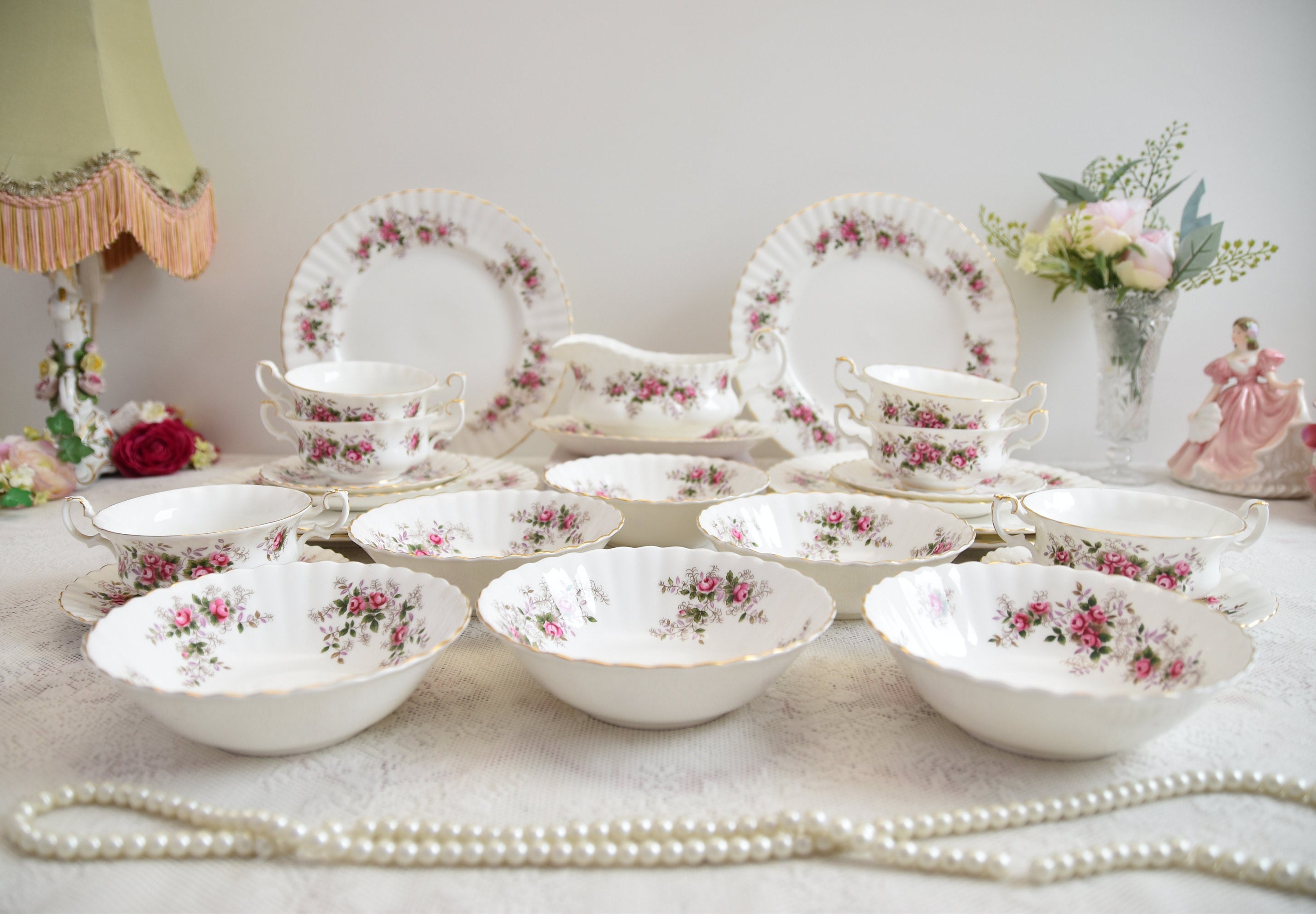 Royal Albert Lavender Rose – Vintage Bone China Soup Set With Gold