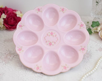 Pink porcelain plate for eggs by LL with floral and gold decorations