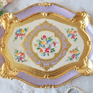 Handmade Italian wooden tray original handpainted purple small size