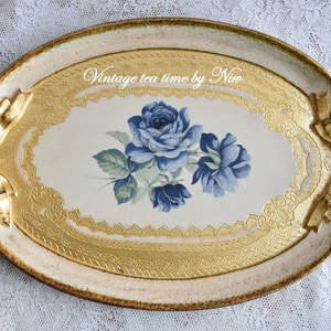 Italian decorative tray with handles and floral decor for coffee table