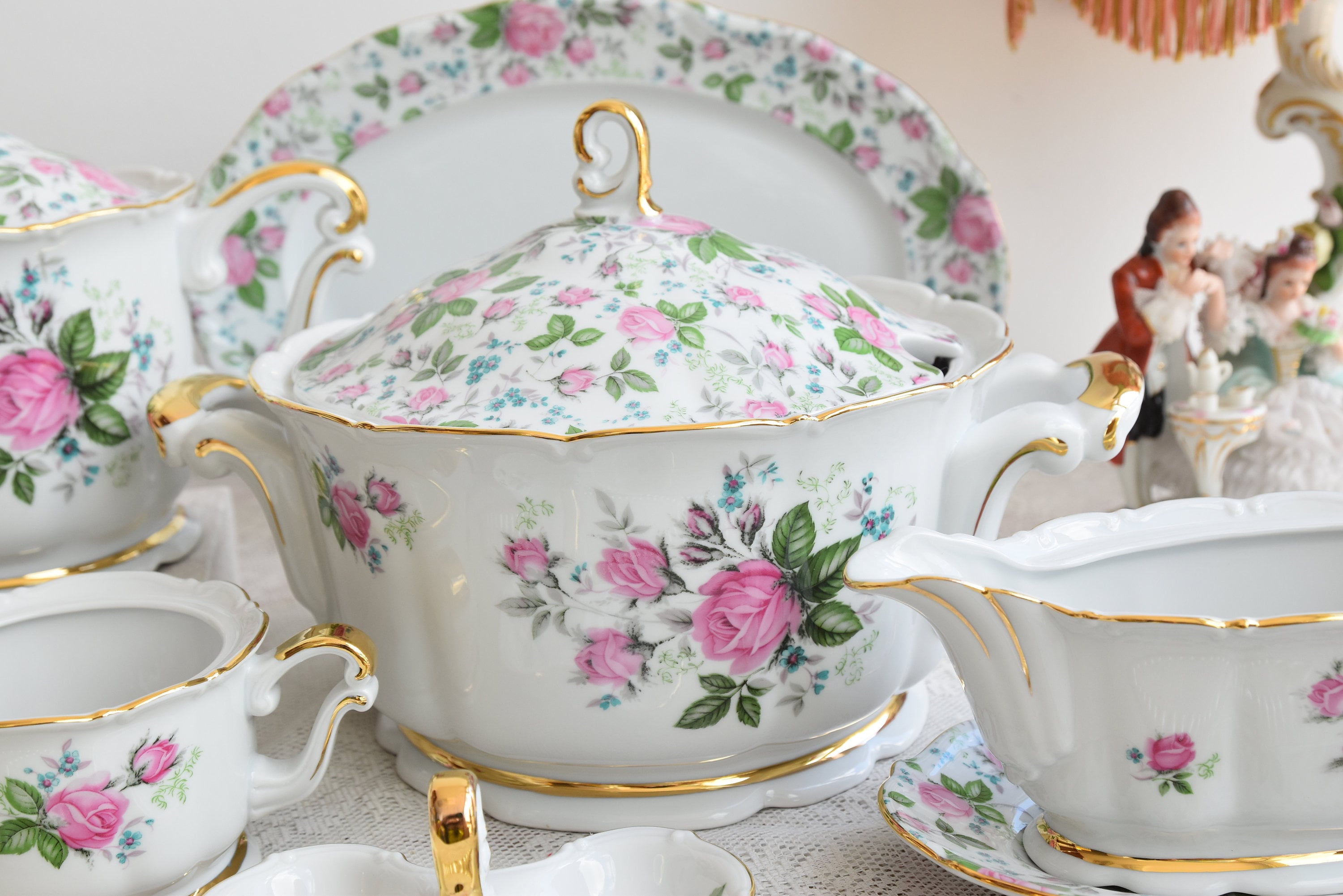 Vintage Dinner Set With Flowers Porcelain Dinner Set With Tea Etsy