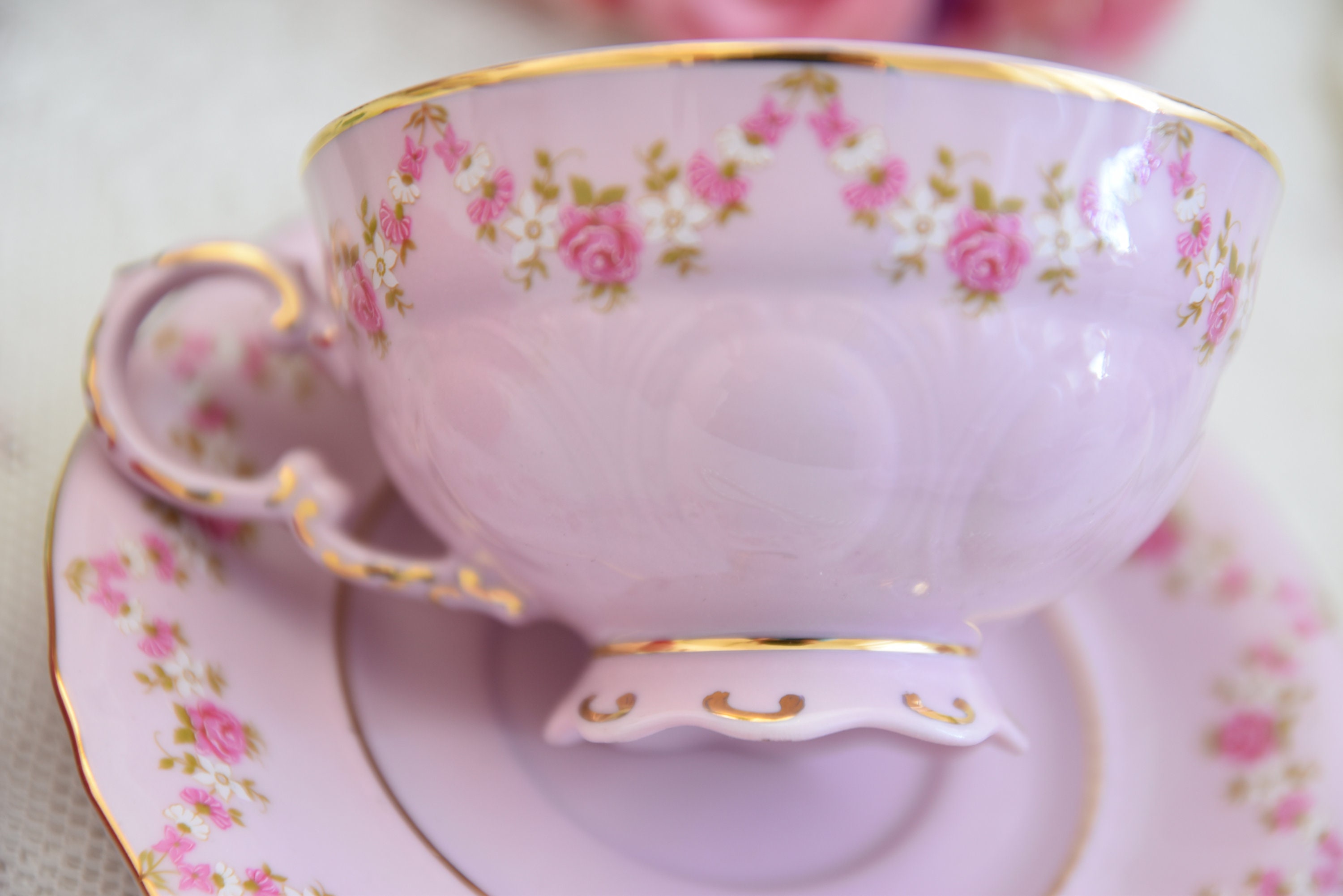 カップ＆ソーサー　ピンク　磁器 マイセン インドの華 リッチ 兼用 フルサイズ カップ＆ソーサー