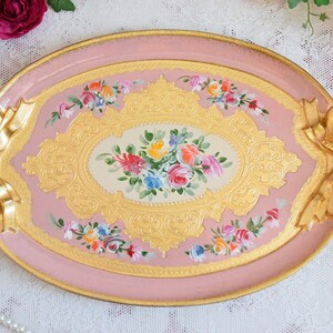 Handmade Italian wooden tray oval handpainted light pink colour