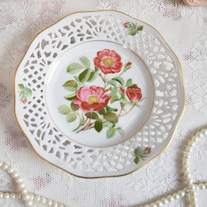 Vintage plate perfored porcelain plate Schumann Arzberg Bavaria Germany No. 5 rose with 22 carat gold plate german