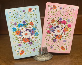 Vintage Floral Single Swap Playing Card Set of 2 Blue Pink Daisies