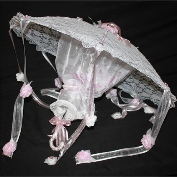 Shower Of Happiness White Lace Umbrella Filled with Rose Petals & Confetti for Bridal Shower