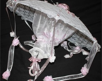 Shower Of Happiness White Lace Umbrella Filled with Rose Petals & Confetti for Bridal Shower