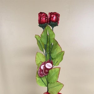 Valentine&#39;s Day! Two Long Stem Red Chocolate Roses Bouquet - 2 Roses Valentine Gift