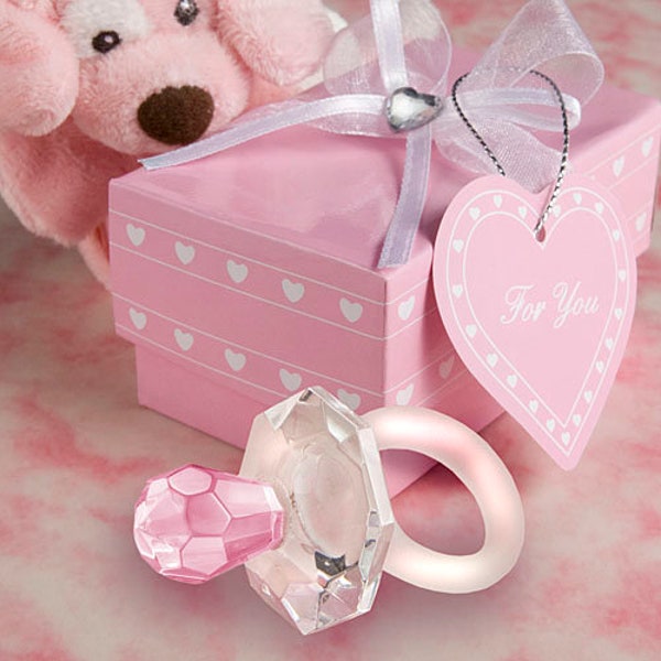Fancy Crystal Pink Pacifier w/Diamond Cut in a Fancy Favor Box Baby Shower Favors Personalized