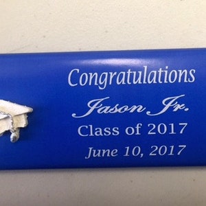 Personalized Chocolate Bar with Custom Color Printing, Gold Graduation Cap & Graduation Facts - Set of 10 Bars