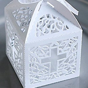 Cross cutout Baptism Communion Christening Laser Cut Favor Boxes (12 pcs)