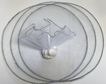 Organza Tulle Circles: Ivory with Silver Metallic Edge, Wedding Favors (Pack of 25, 9.5")