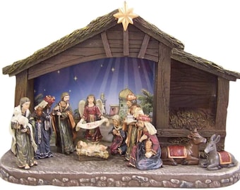 Christmas Nativity Set with Stable and Light 11 Pieces