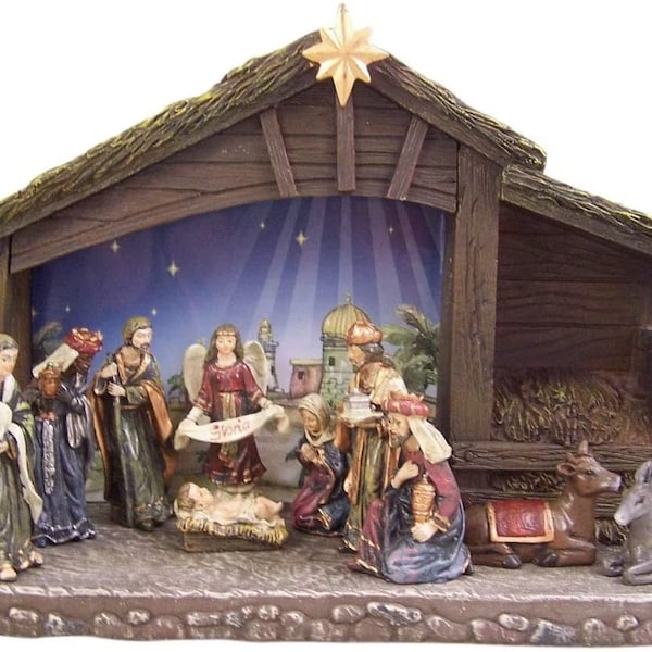 Christmas Nativity Set with Stable and Light 11 Pieces