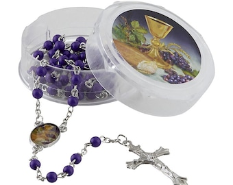 Personalized First Communion Rosary in Rosary Box, Body of Christ Design, 18 Inch