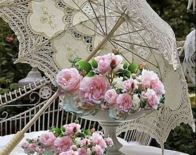 Lace Bridal Shower Parasol: Elegant Wood Handle Umbrella