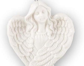 Porcelain Angel Ornament: Shiny White, Gold String, Religious Christmas Decor