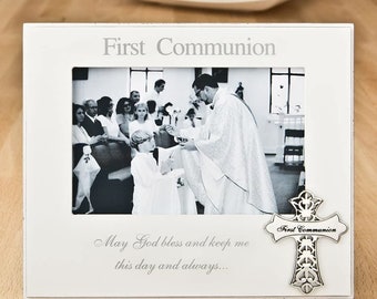 First Communion Picture Frame 4x6 with Ornate Metal Cross Communion Favors