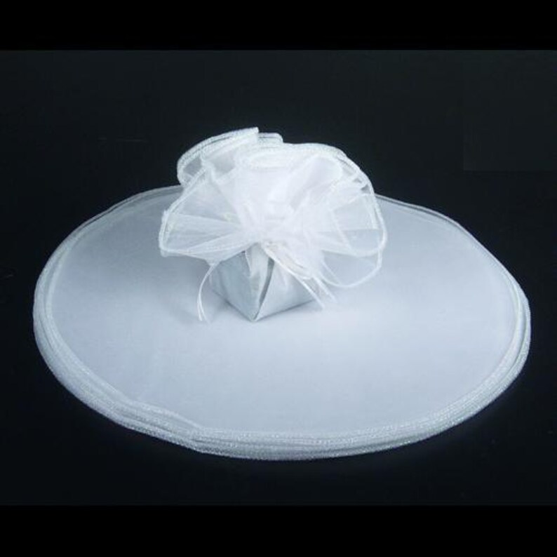 Organza Tulle Circles: Ivory with Silver Metallic Edge, Wedding Favors (Pack of 25, 9.5") White w/White edge
