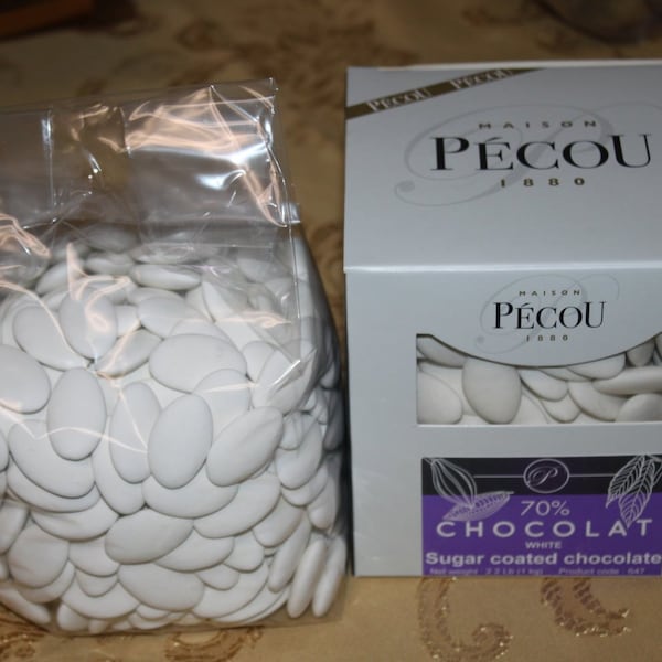 Dragees Pecou Chocolate French Dragées - Dark Chocolate Sugar Coated One Box of 1 Kilo / 2.2 LBS Wedding Confetti