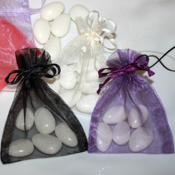 Silk Bag w/ 5 large, flat Jordan Almonds of your choice - Set of 10 -- SALE