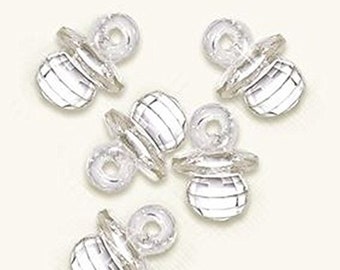 Crystal Clear Pacifier Acrylic Charms - 1 inch Long - Bag of 36 Pacifiers