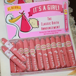 Caja de puros chicle de lujo It&#39;s A Girl de 36 puros chicle rosados personalizados