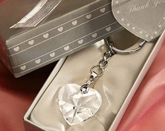 24 Chrome Key Chain with Crystal Heart Wedding Favors with Personalized Tags