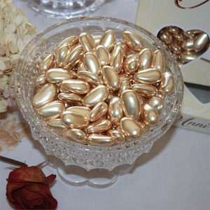 Dipped Gold Jordan Almonds European Dragees - 1 LB Box, 500 grams Shiny Gold Wedding Almonds