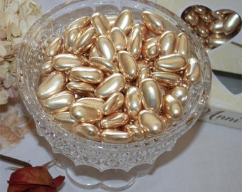 Dipped Gold Jordan Almonds European Dragees - 1 LB Box, 500 grams Shiny Gold Wedding Almonds