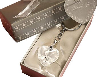 Personalized Crystal Heart Keychain Favors: Wedding, Birthday, Bridal Shower - Set of 10