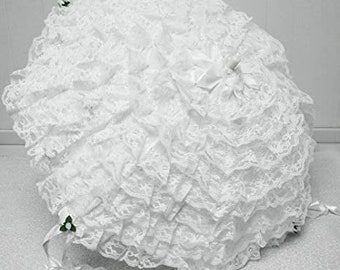 Best Wishes Fancy White Lace and Ruffles Parasol / Bridal Shower Umbrella 32 inches