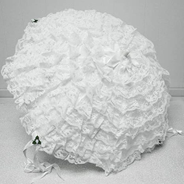 Best Wishes Fancy White Lace and Ruffles Parasol / Bridal Shower Umbrella 32 inches