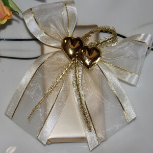 Set of 10 Gold Chocolate Favor with Fancy Ribbons and Double Hearts