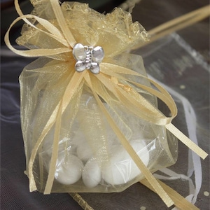 5 Jordan Almonds Favor in Tulle Pouch with Crystal Charms Set of 5 Favors