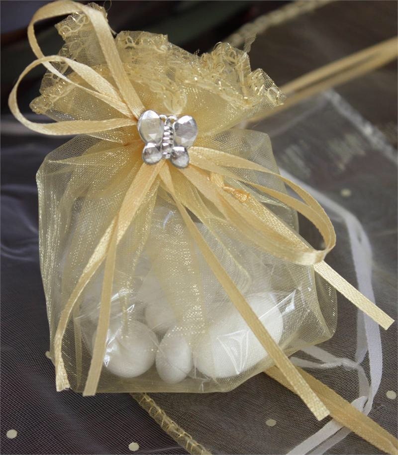 5 Jordan Almonds Favor in Tulle Pouch With Crystal Charms Set Etsy