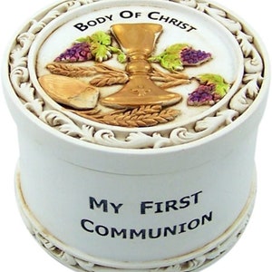 Personalized My First Communion Body of Christ Fancy Rosary Box ]- Fancy Communion Favor / Gift