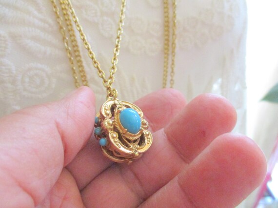 Vintage Coro Turquoise Necklace Brass multi Chain
